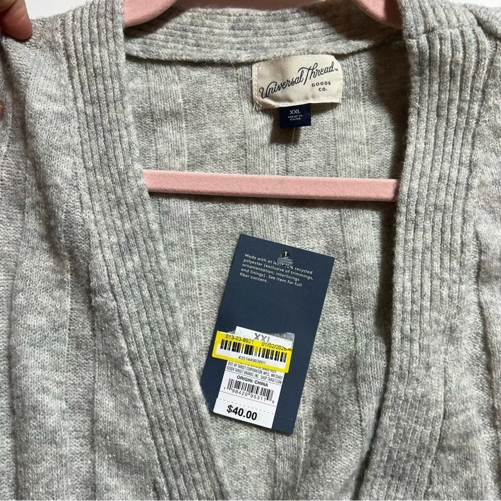 NWT Universal Thread Women's Light Gray Cardigan- XXL